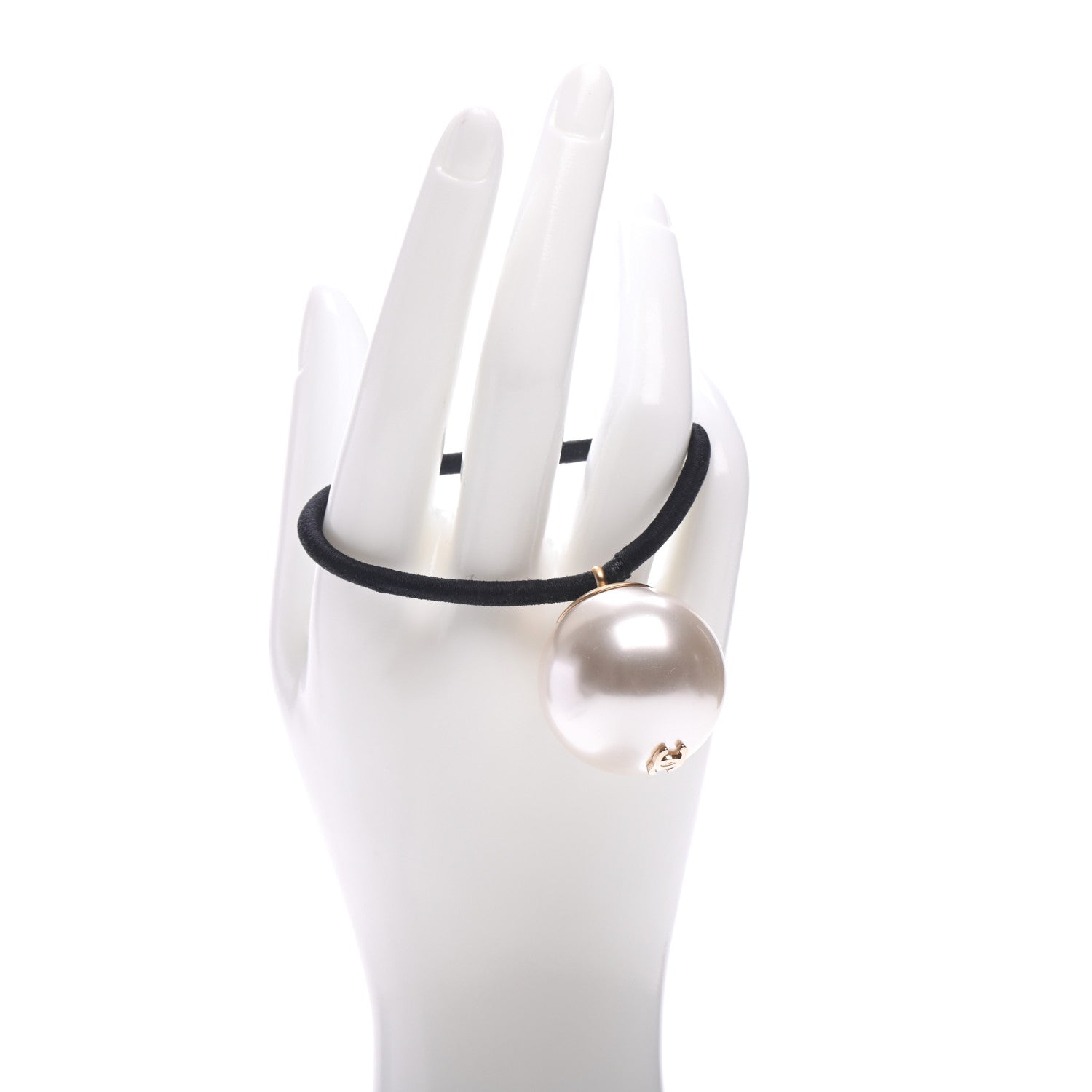 Chanel Pearl CC Hair Tie Black White 2 of 5