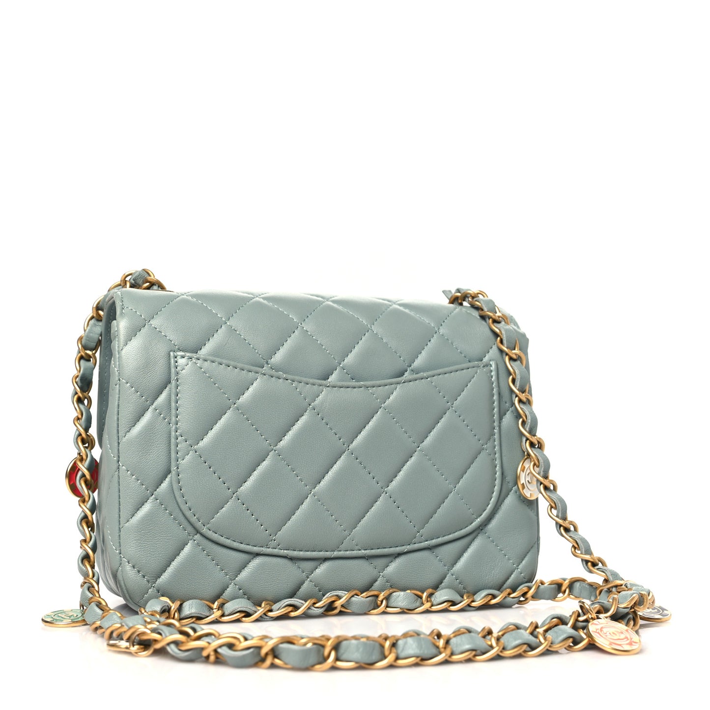 Lambskin Quilted Casino Chips Small Flap Grey