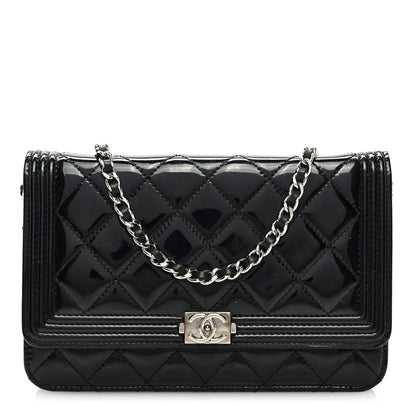 Chanel Patent Calfskin Quilted Boy Wallet On Chain WOC Black 1 of 10