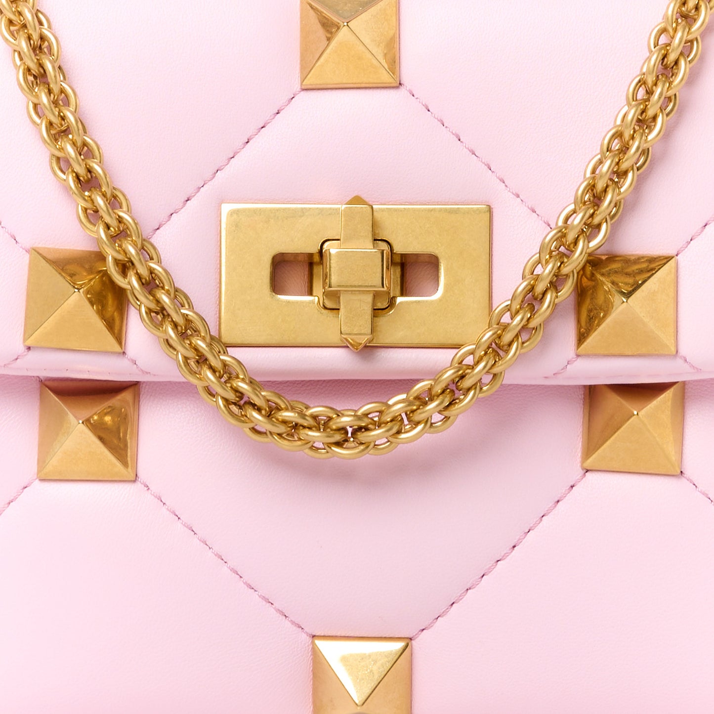 Nappa Medium Roman Stud Shoulder Bag Pink Borealis