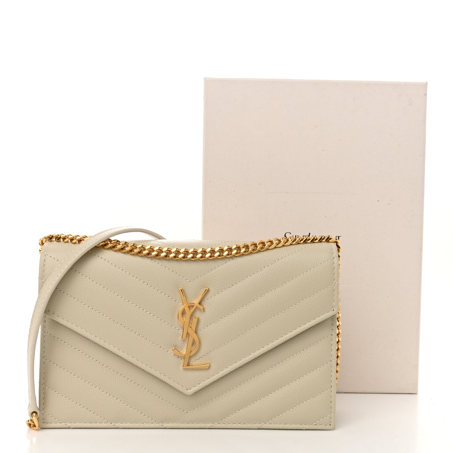 Grain De Poudre Matelasse Chevron Monogram Envelope Chain Wallet Crema Soft