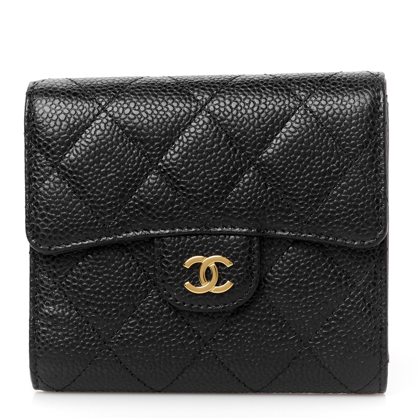 Caviar Quilted Compact Flap Wallet Black