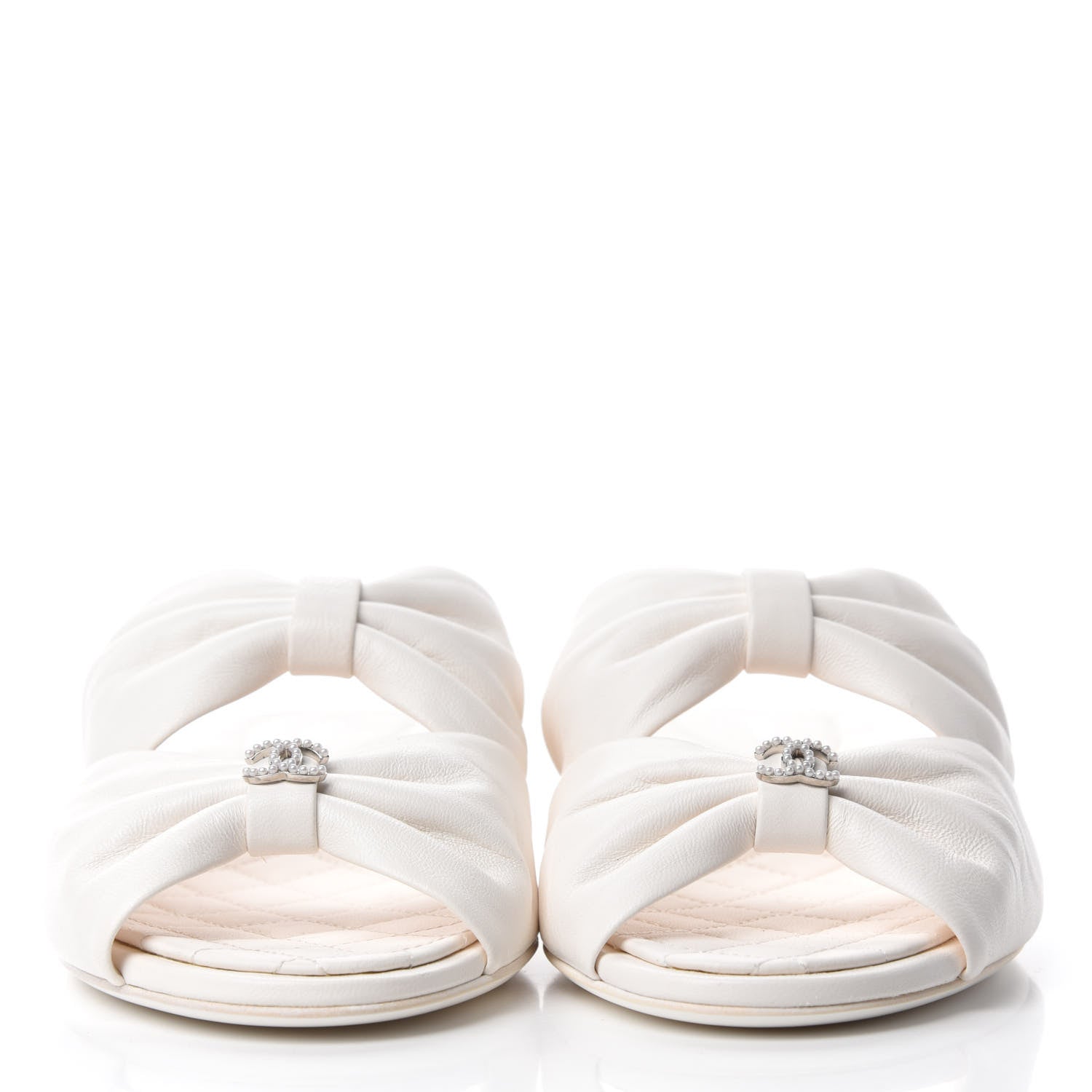 Chanel Lambskin Pearl Bow CC Flat Sandals 36.5 White 2 of 9