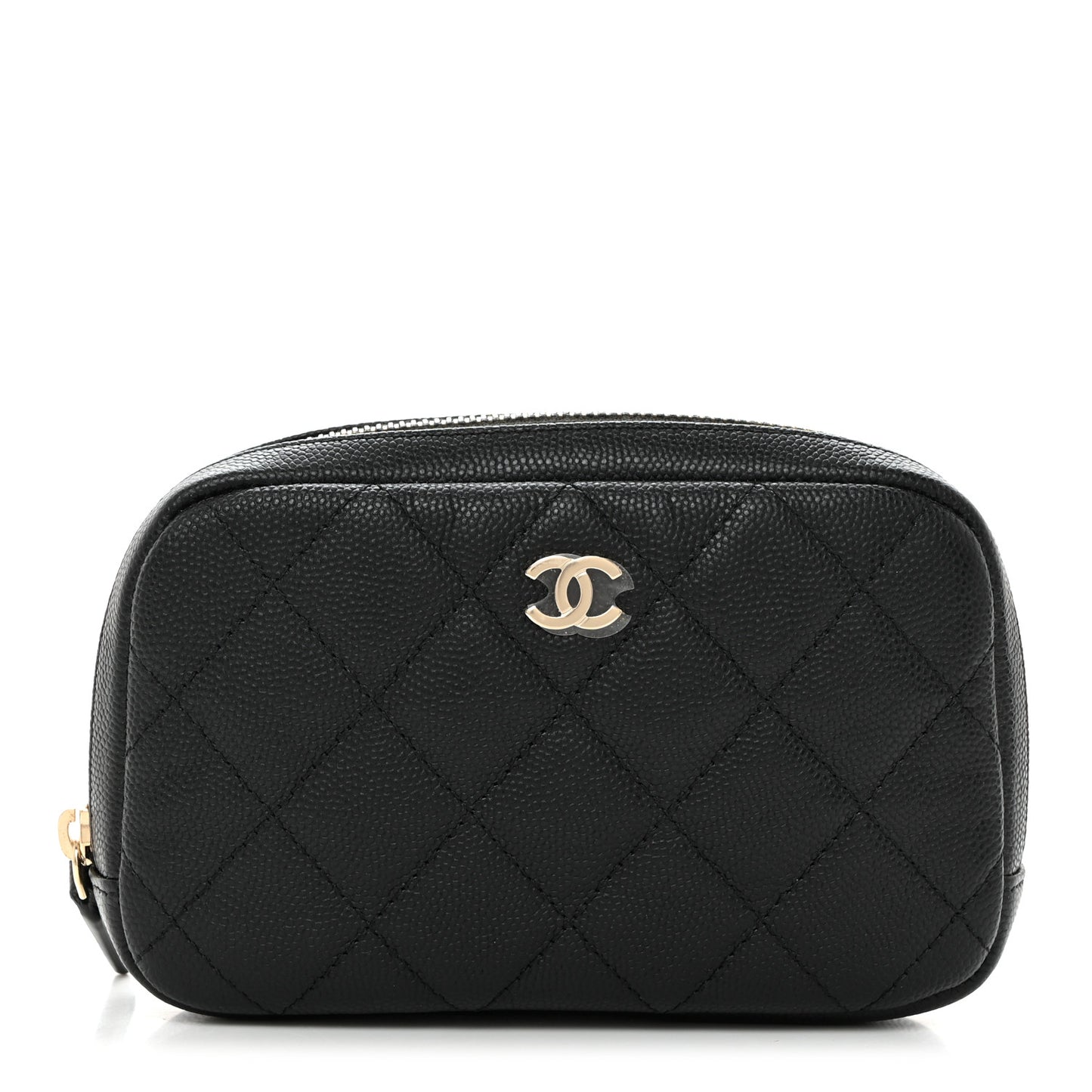 Caviar Quilted Small Curvy Pouch Cosmetic Case Black