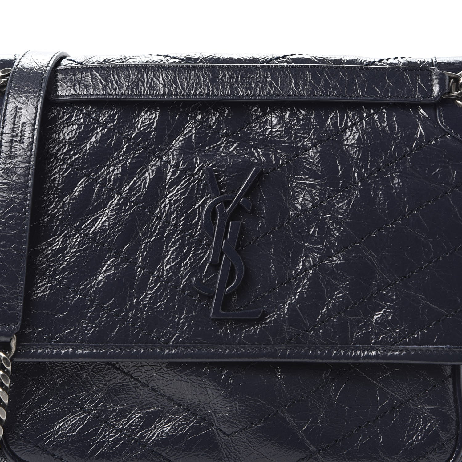 Saint Laurent Crinkled Calfskin Matelasse Monogram Medium Niki Chain Satchel Deep Marine 10 of 10