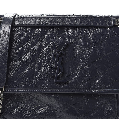 Saint Laurent Crinkled Calfskin Matelasse Monogram Medium Niki Chain Satchel Deep Marine 10 of 10