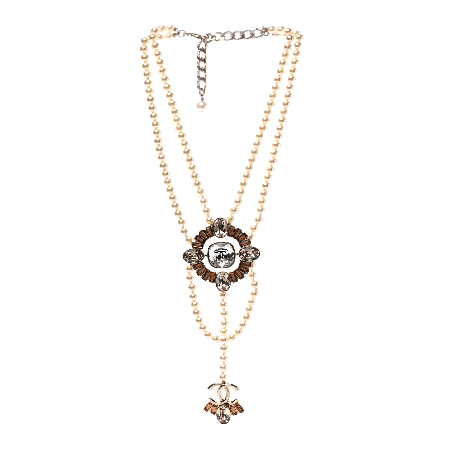 Baguette Crystal Resin Pearl CC Multi Strand Necklace Gold