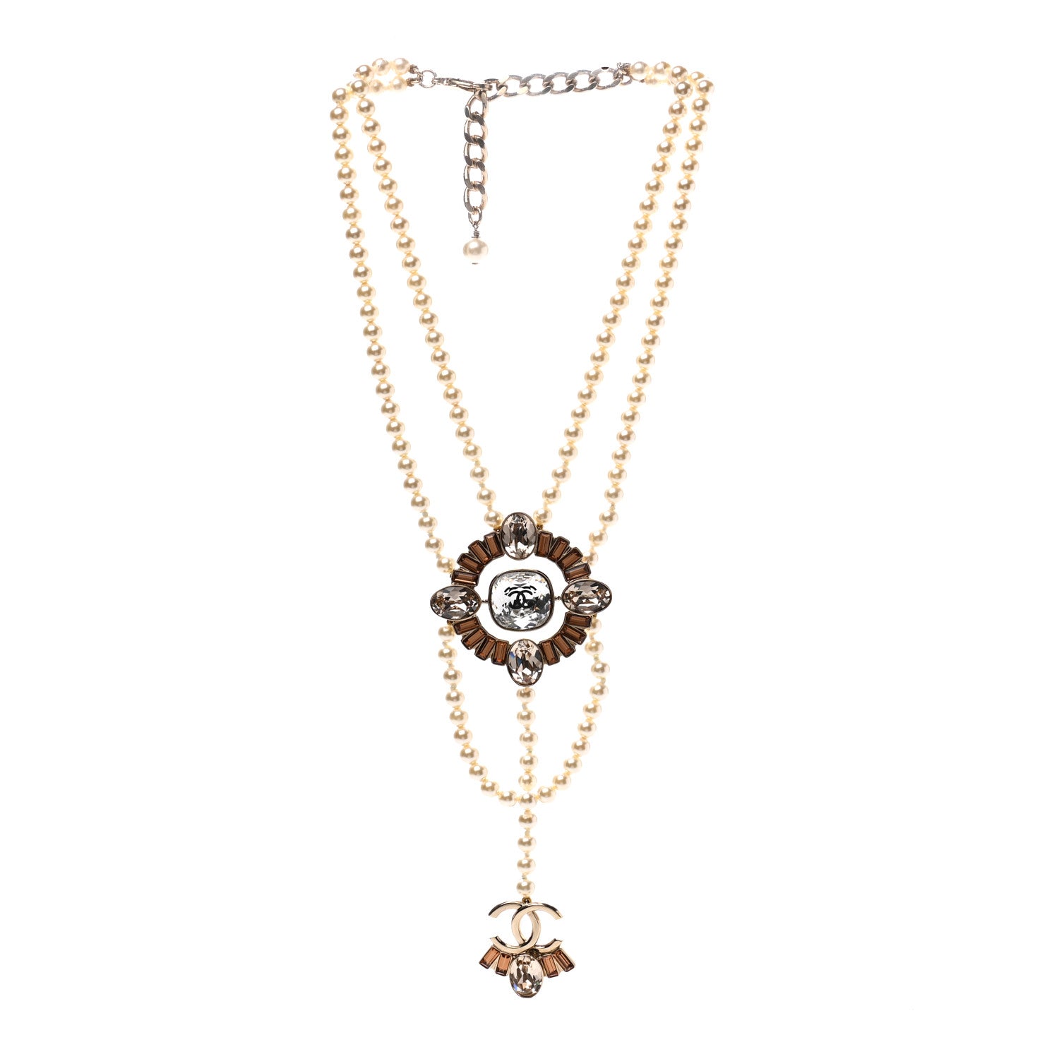 Chanel Baguette Crystal Resin Pearl CC Multi Strand Necklace Gold 3 of 7