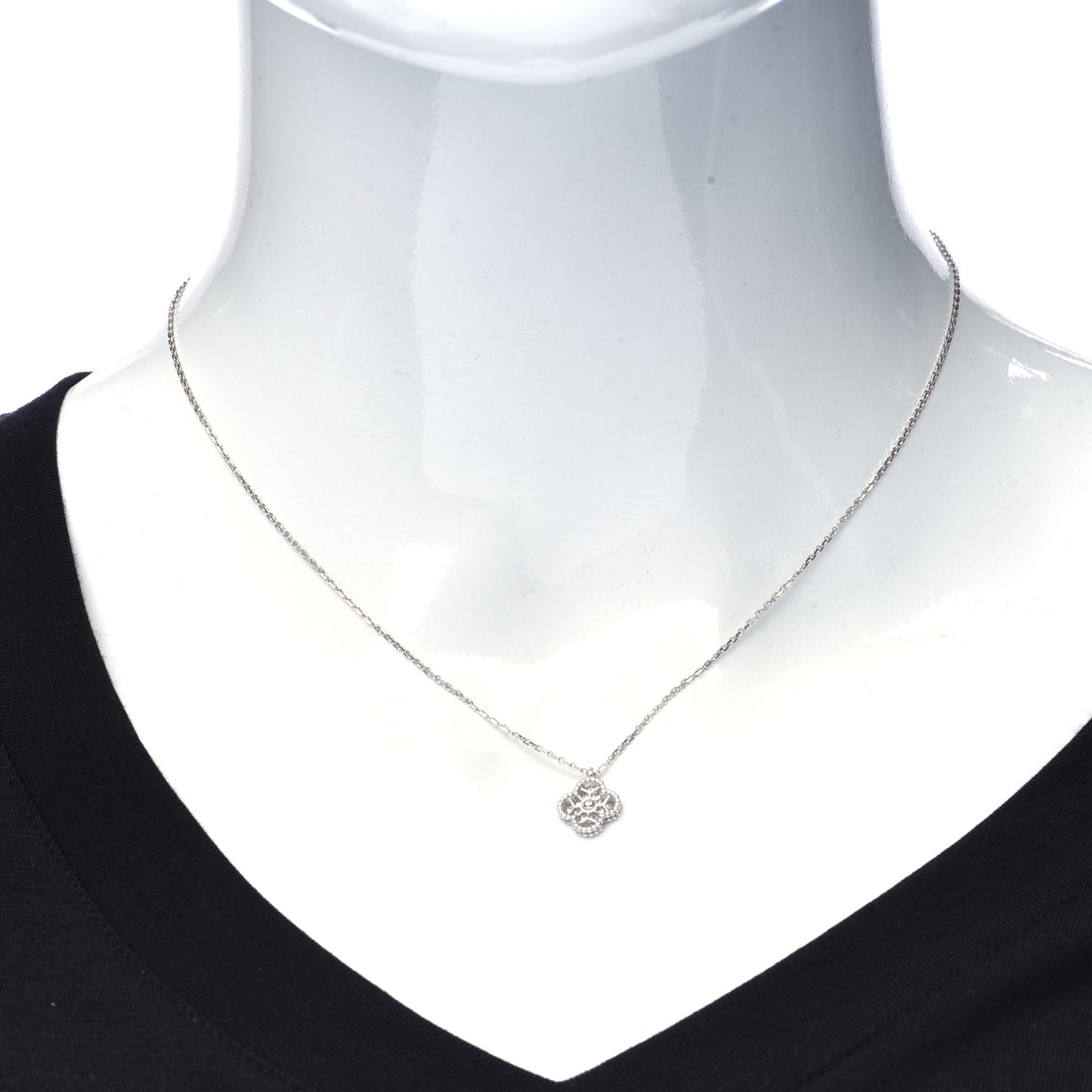 18K White Gold Diamond Sweet Alhambra Pendant Necklace