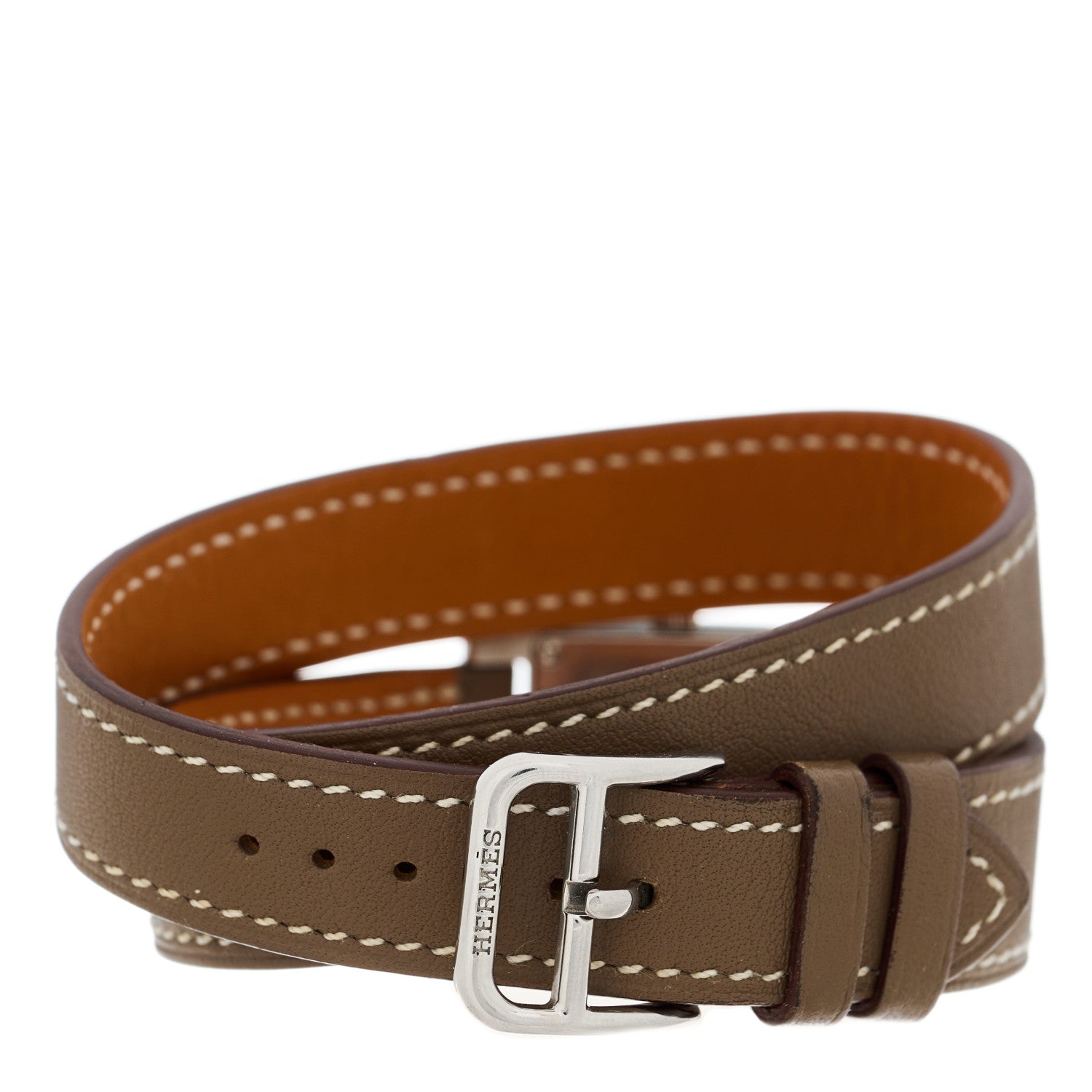 Hermes Stainless Steel Swift 21mm Heure H Hour Double Tour Quartz Watch Etoupe 3 of 5