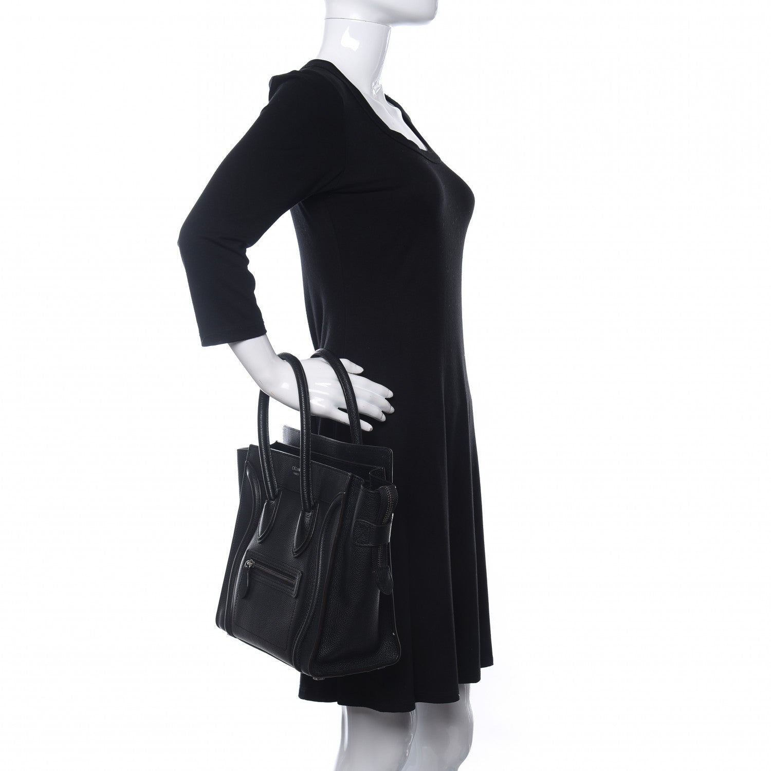 Celine Drummed Calfskin Micro Luggage Black 2 of 8
