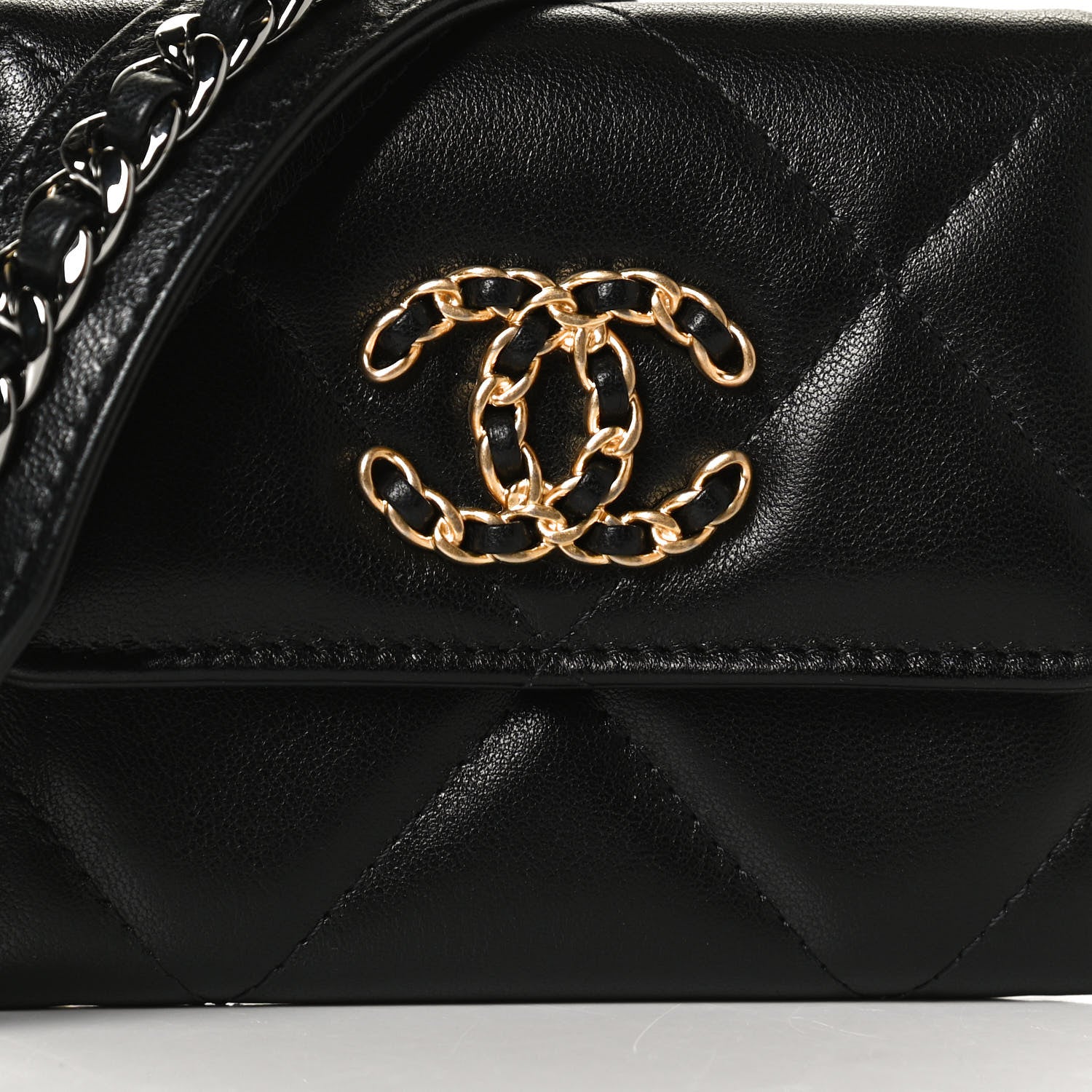 Chanel Lambskin Quilted Chanel 19 Flap Coin Purse With Chain Black 7 of 10