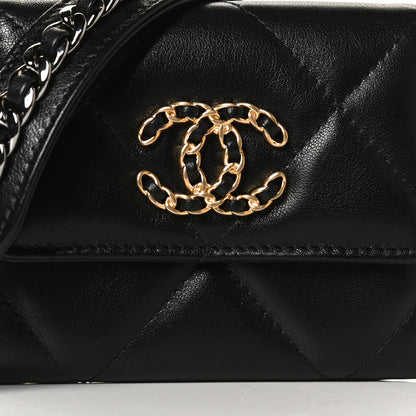 Chanel Lambskin Quilted Chanel 19 Flap Coin Purse With Chain Black 7 of 10