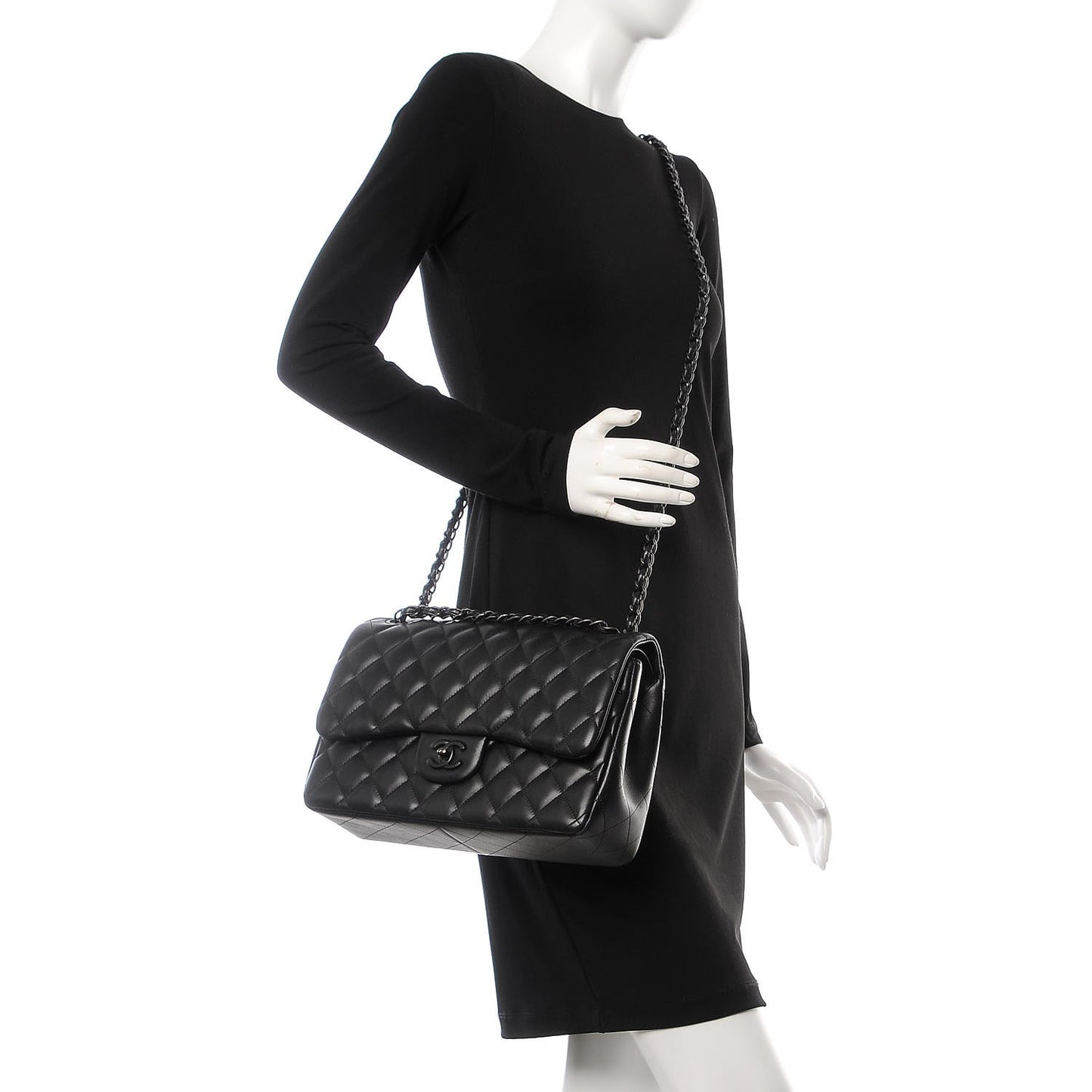 Lambskin Quilted Jumbo Double Flap Black