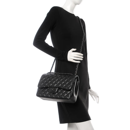 Chanel Lambskin Quilted Jumbo Double Flap Black 2 of 16