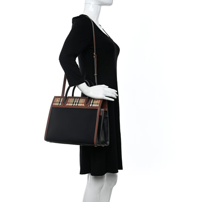 Burberry Calfskin Vintage Check Medium Two Handle Title Bag Black 2 of 10