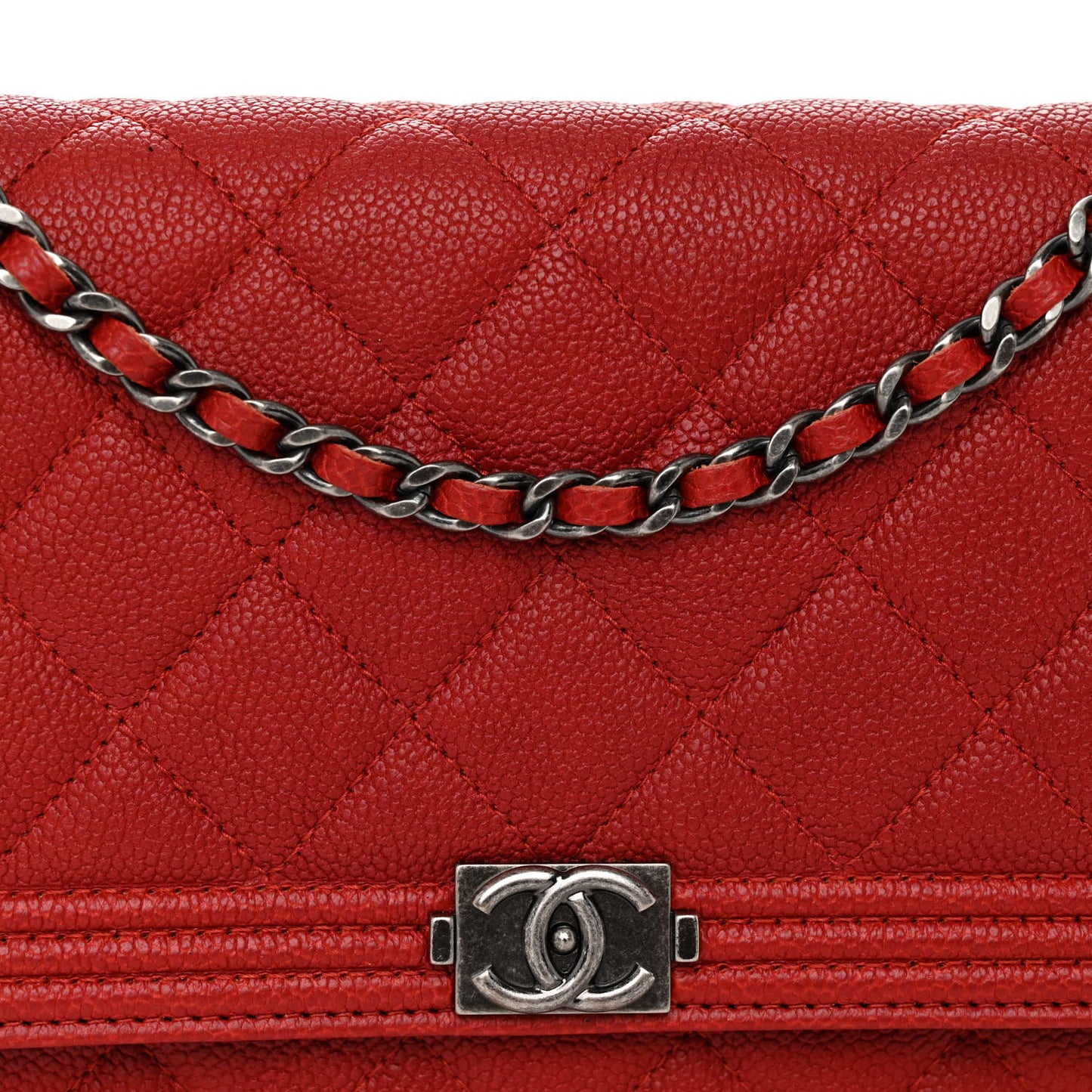 Caviar Quilted Boy Wallet On Chain WOC Red