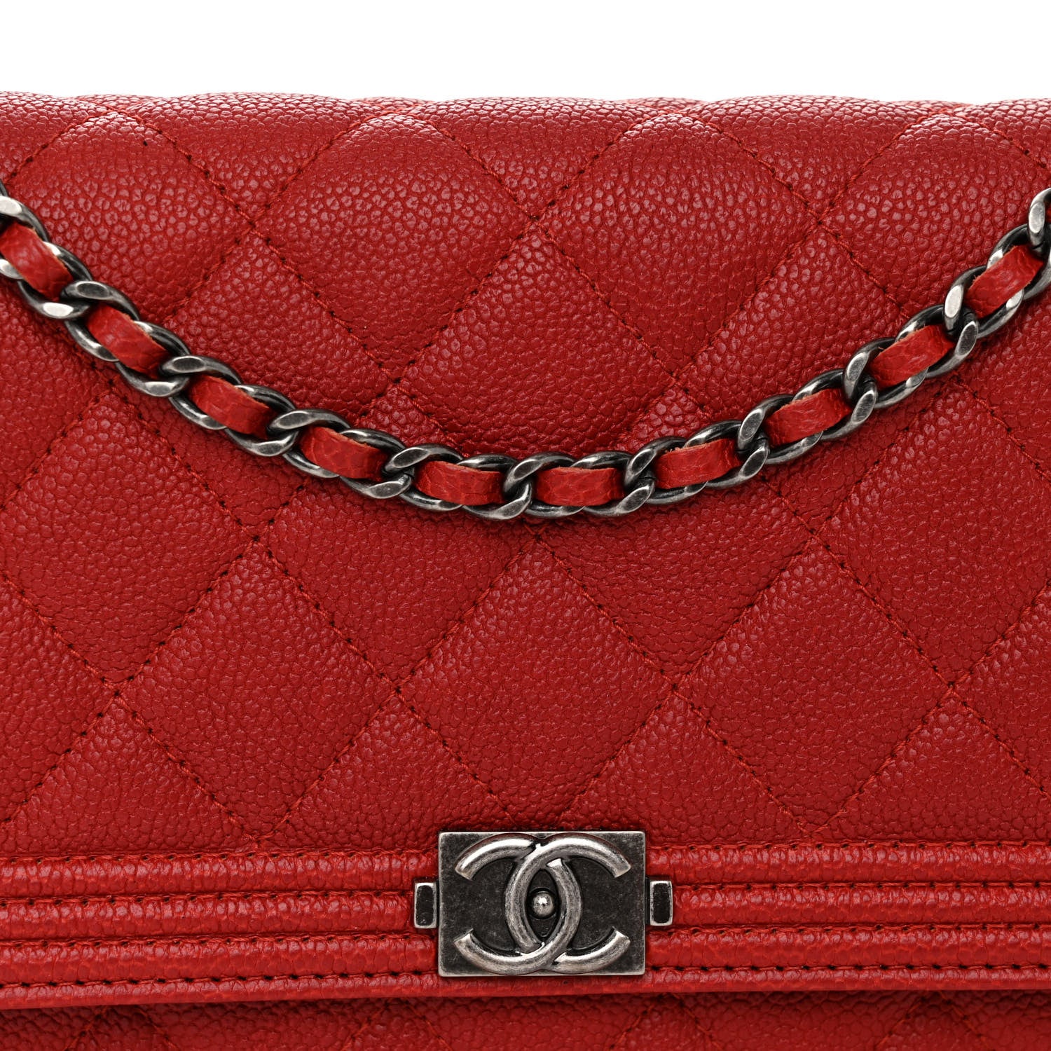 Chanel Caviar Quilted Boy Wallet On Chain WOC Red 9 of 11