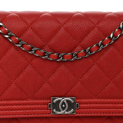 Chanel Caviar Quilted Boy Wallet On Chain WOC Red 9 of 11
