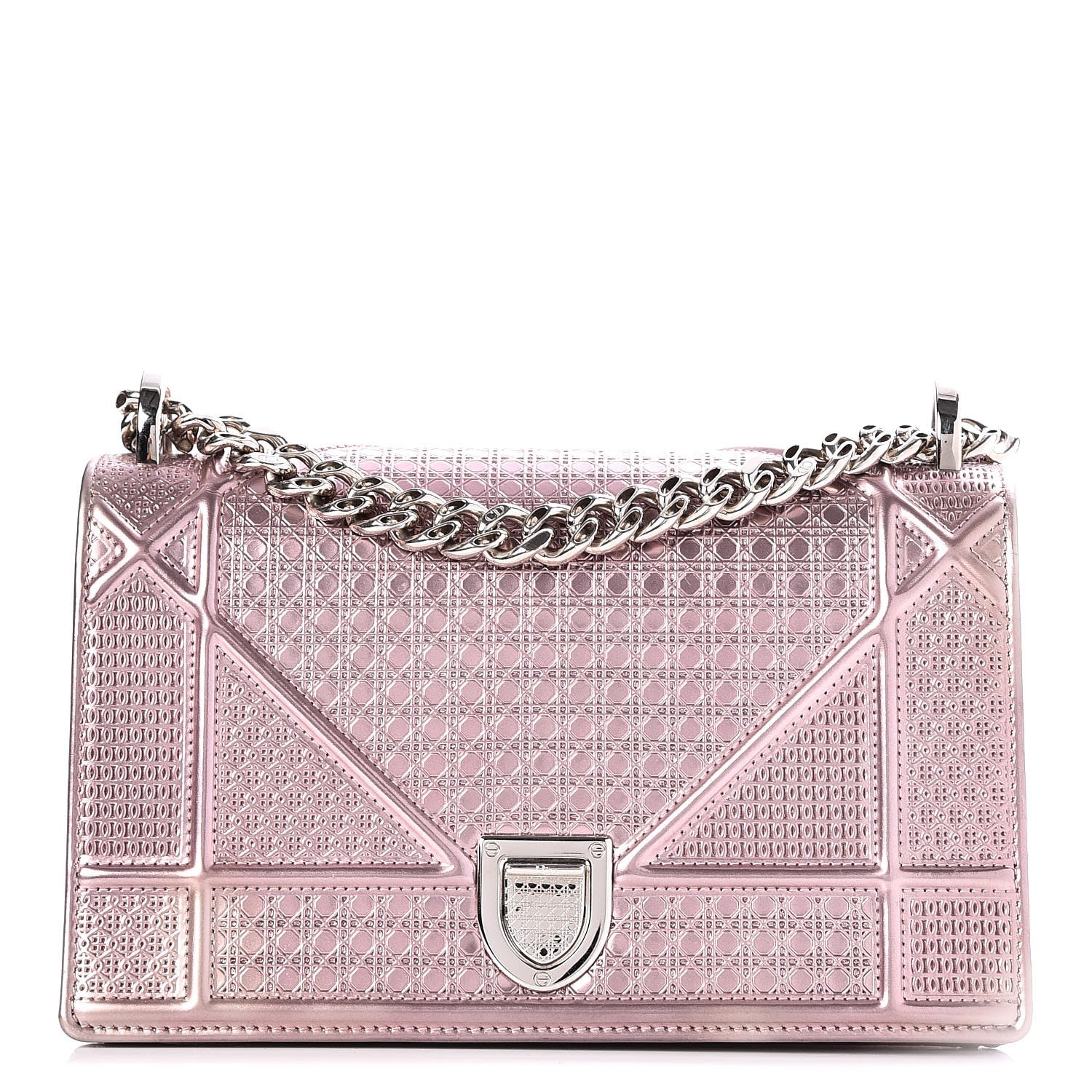 Christian Dior Metallic Patent Micro-Cannage Medium Diorama Flap Bag Pink 1 of 9