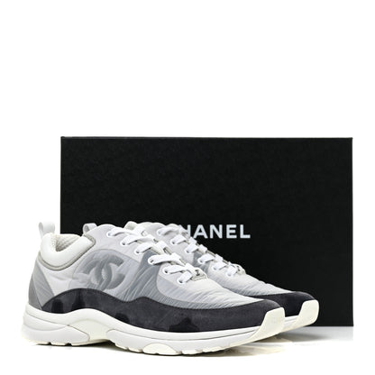 Chanel Nylon Lambskin Suede Calfskin CC Sneakers 38.5 White Grey 8 of 8
