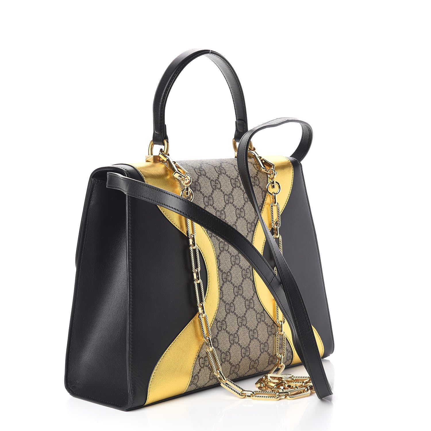 Gucci Nappa GG Supreme Monogram Medium Osiride Top Handle Bag Black Oro Vecchio Beige Ebony 3 of 14