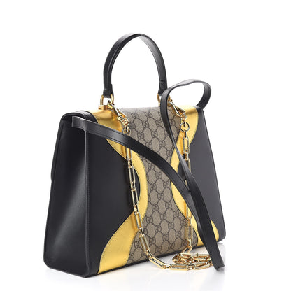 Gucci Nappa GG Supreme Monogram Medium Osiride Top Handle Bag Black Oro Vecchio Beige Ebony 3 of 14