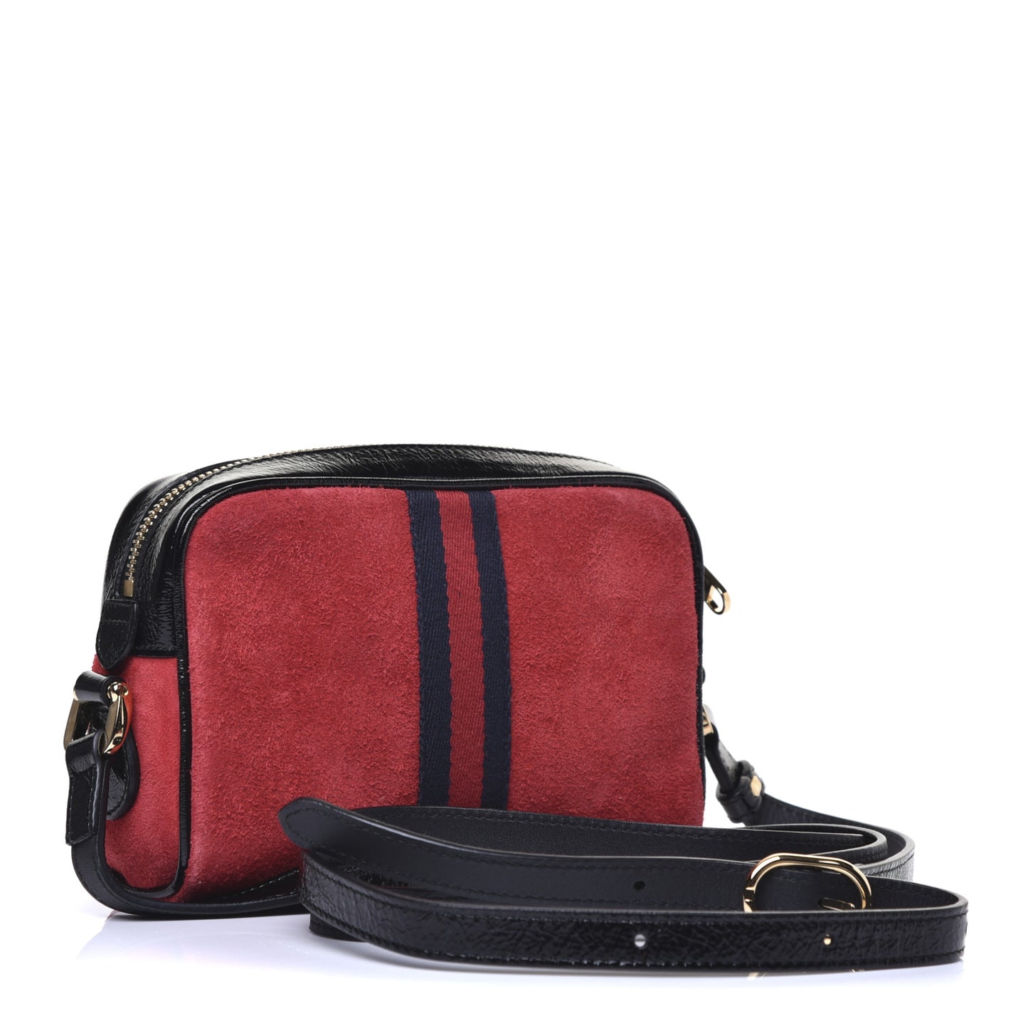 Suede Patent Web Mini Ophidia Shoulder Bag Red