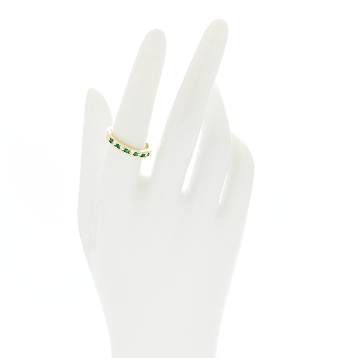 18K Yellow Gold Diamond Emerald Channel-Set Band Ring 54 7