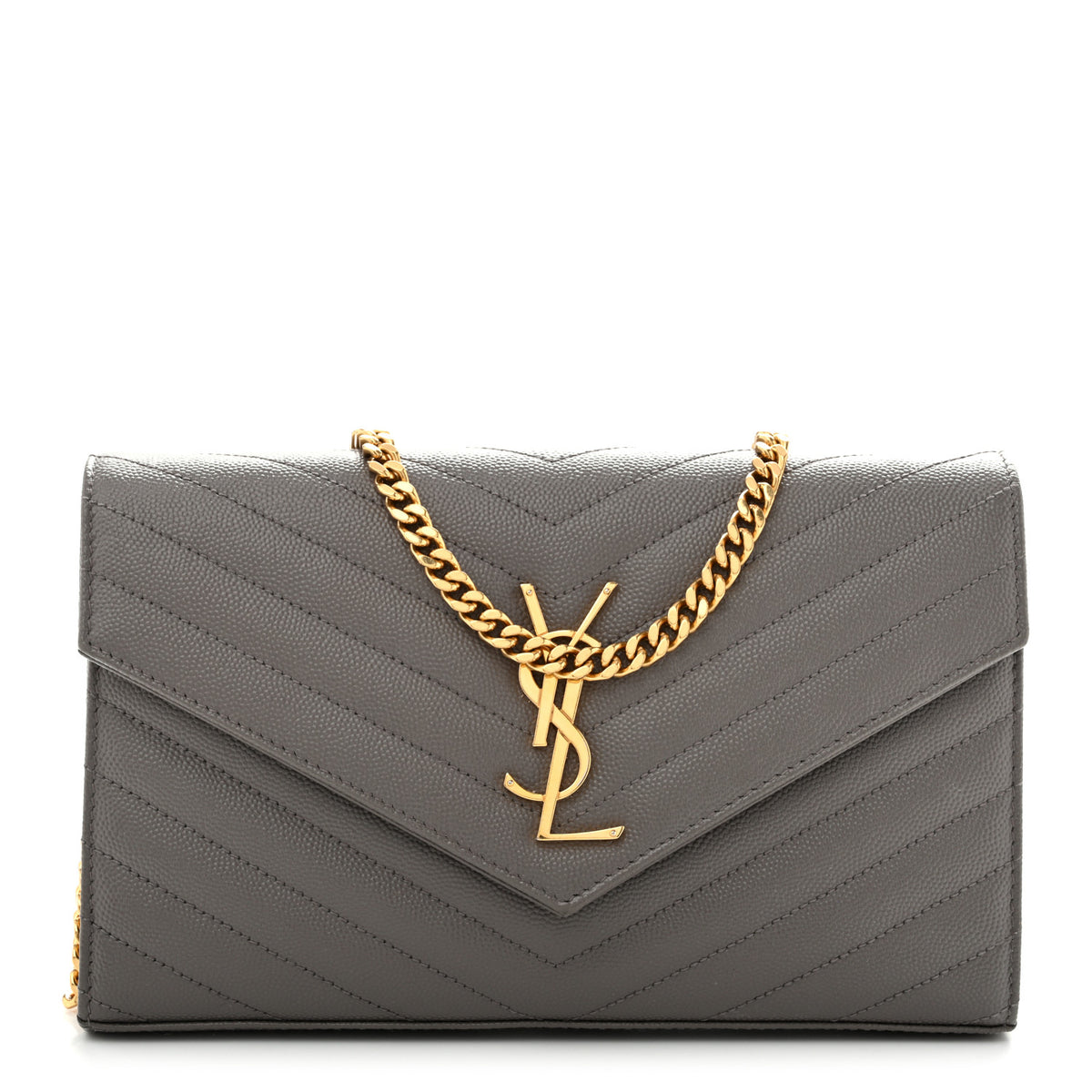 Grain De Poudre Matelasse Chevron Monogram Chain Wallet Fog