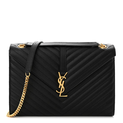 Saint Laurent Grain De Poudre Matelasse Chevron Large Monogram Satchel Black 1 of 9