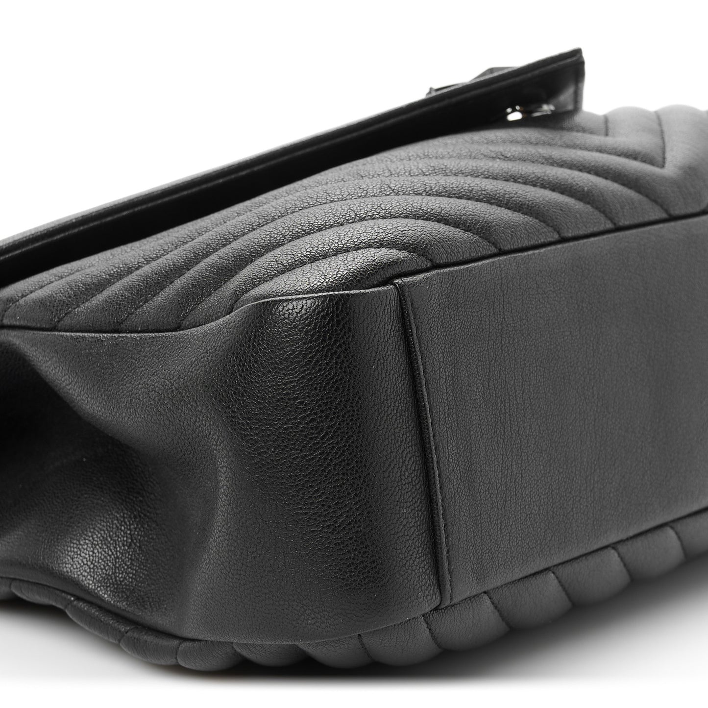 Sheepskin Matelasse Chevron Monogram Monochrome Large College Satchel Black