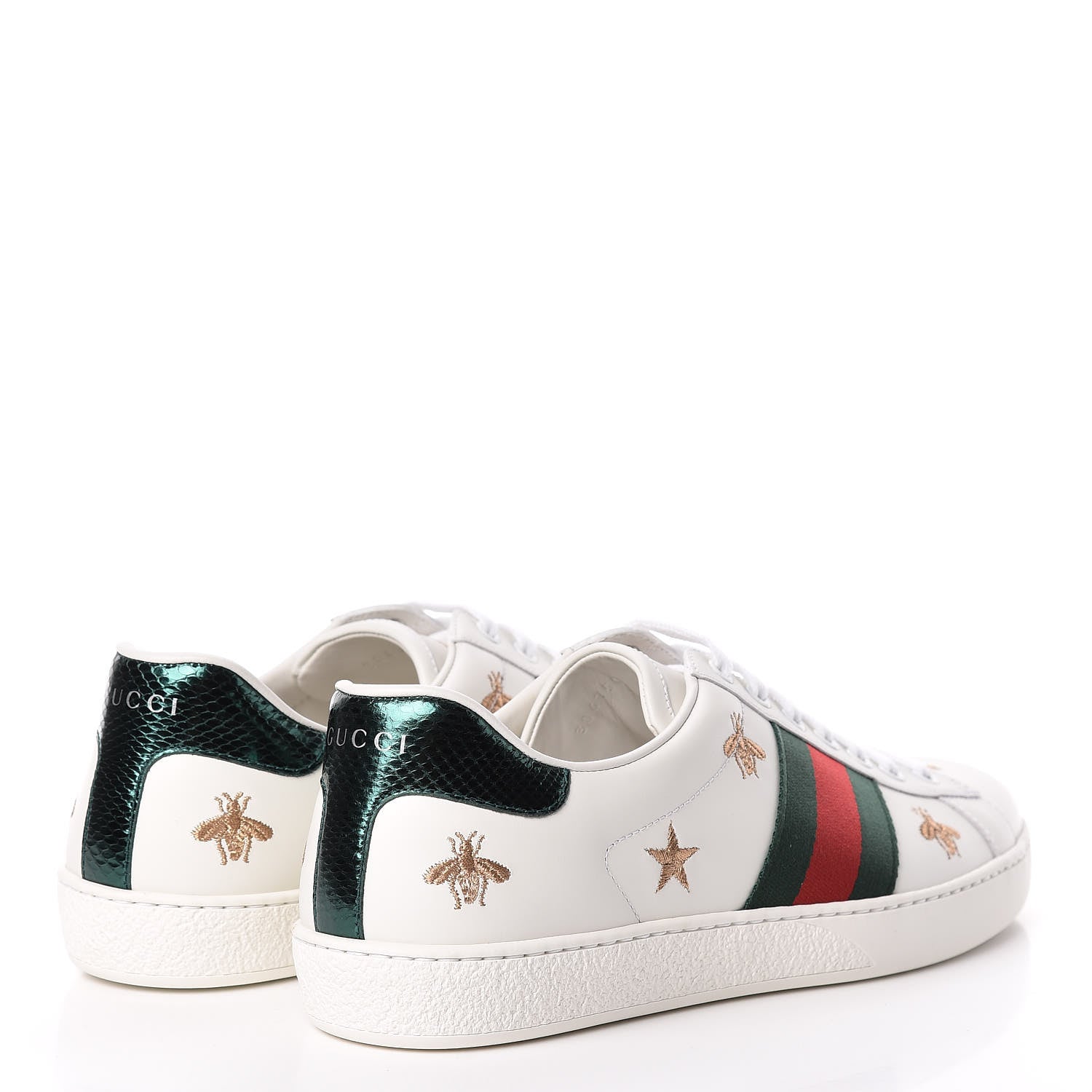 Gucci Calfskin Ayers Web Bee Star Embroidered Mens Ace Sneakers 9.5 White Green 4 of 10