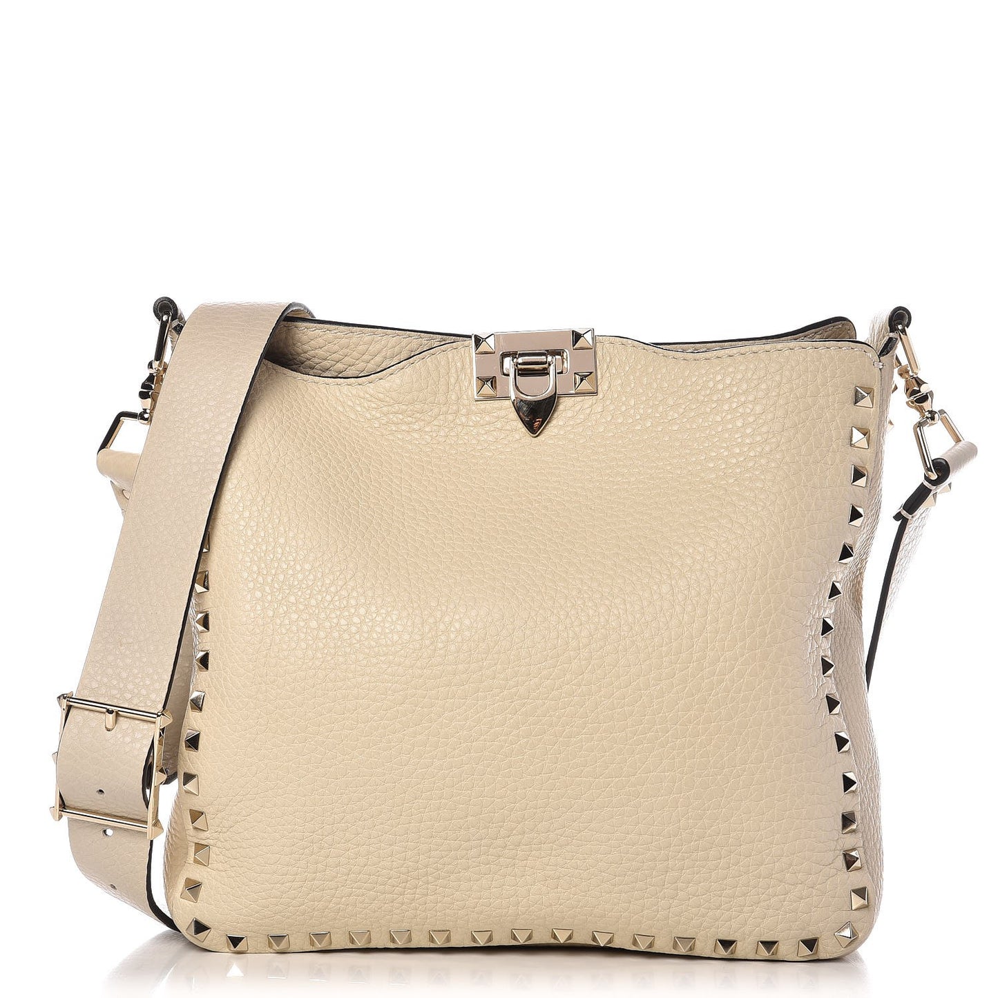 Pebbled Calfskin Small Rockstud Flip-Lock Messenger Bag Light Ivory