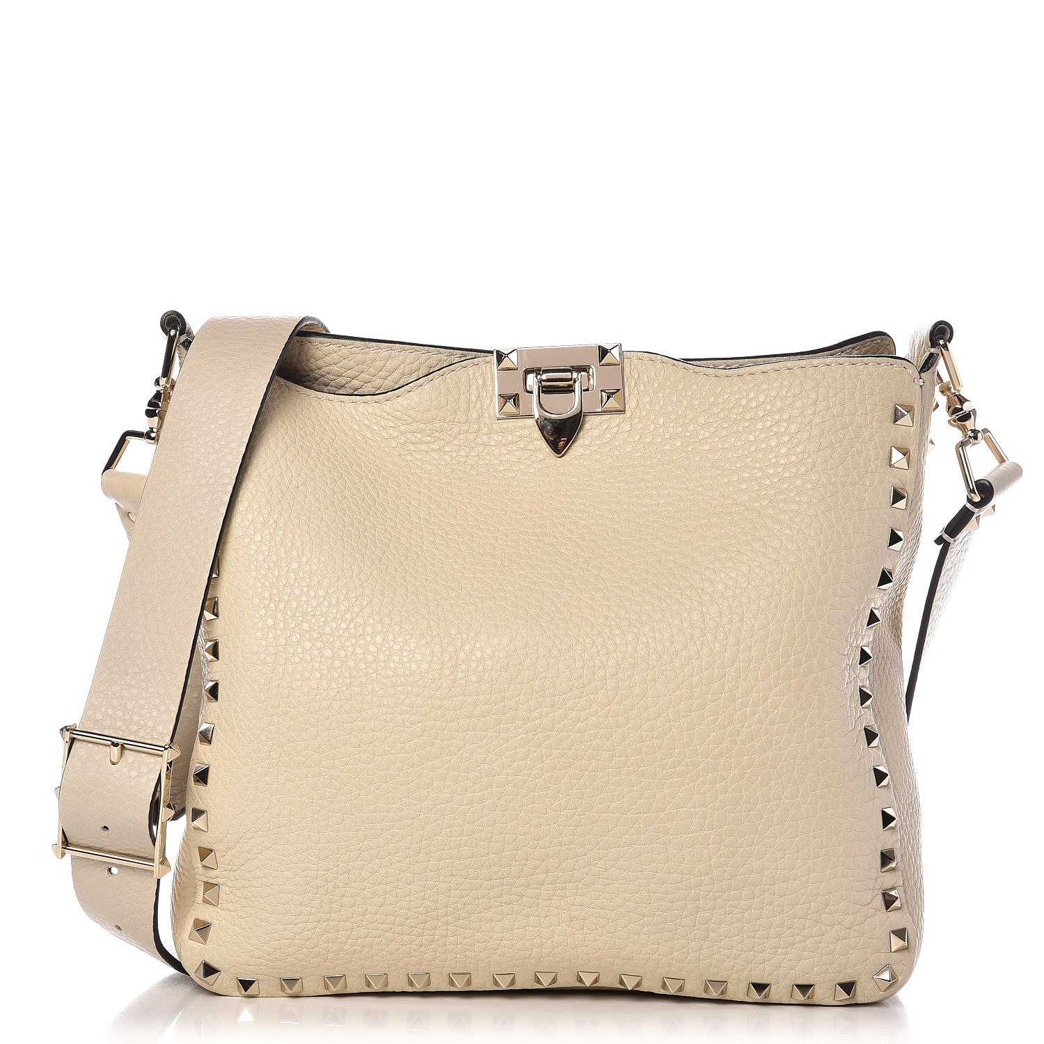 Valentino Garavani Pebbled Calfskin Small Rockstud Flip-Lock Messenger Bag Light Ivory 1 of 9