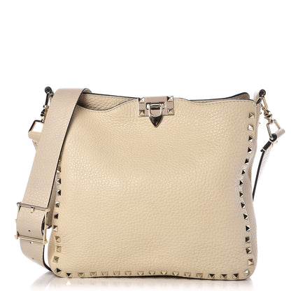 Valentino Garavani Pebbled Calfskin Small Rockstud Flip-Lock Messenger Bag Light Ivory 1 of 9