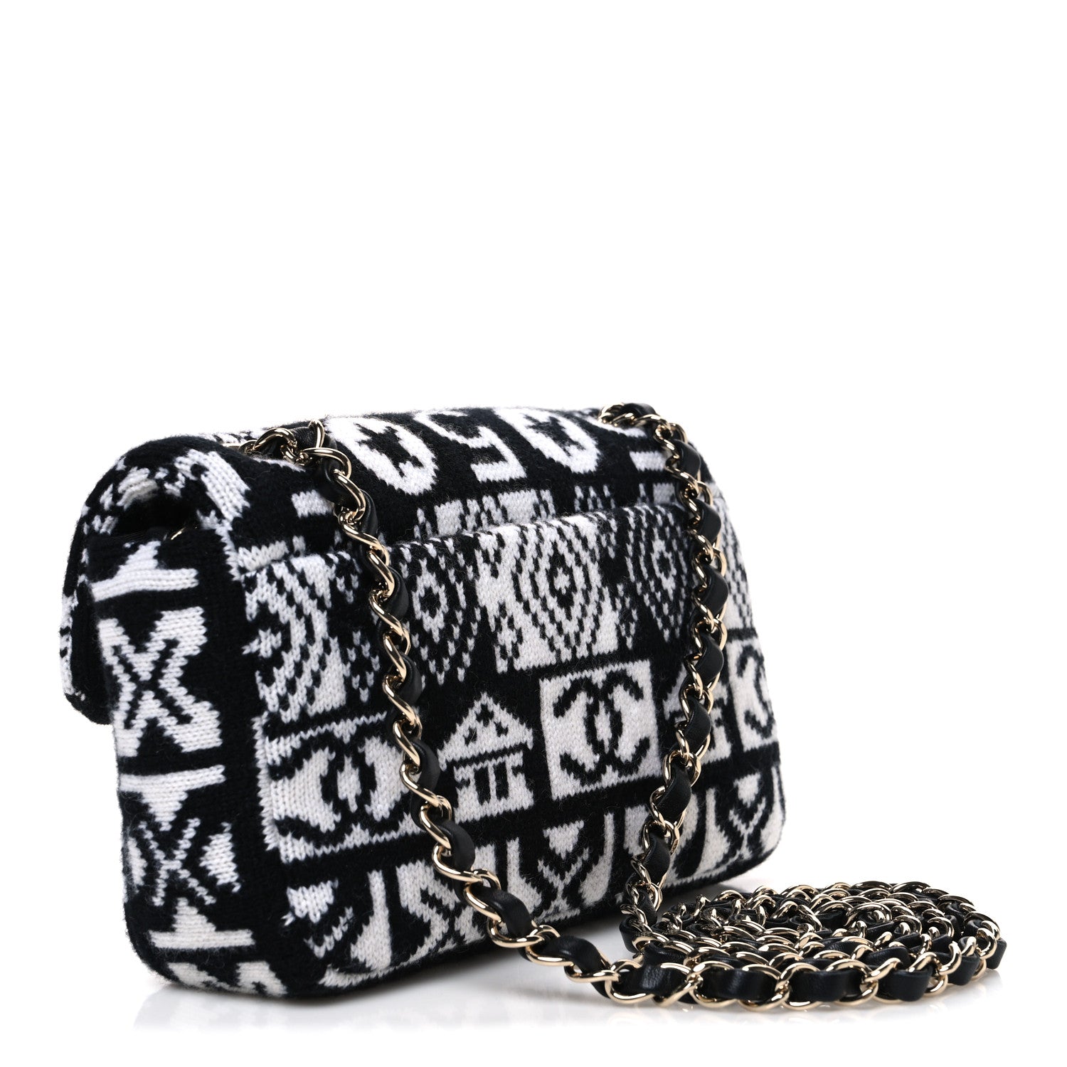 Chanel Cashmere Knit Coco Neige Flap Black White 3 of 10