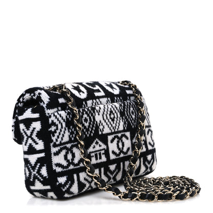 Chanel Cashmere Knit Coco Neige Flap Black White 3 of 10