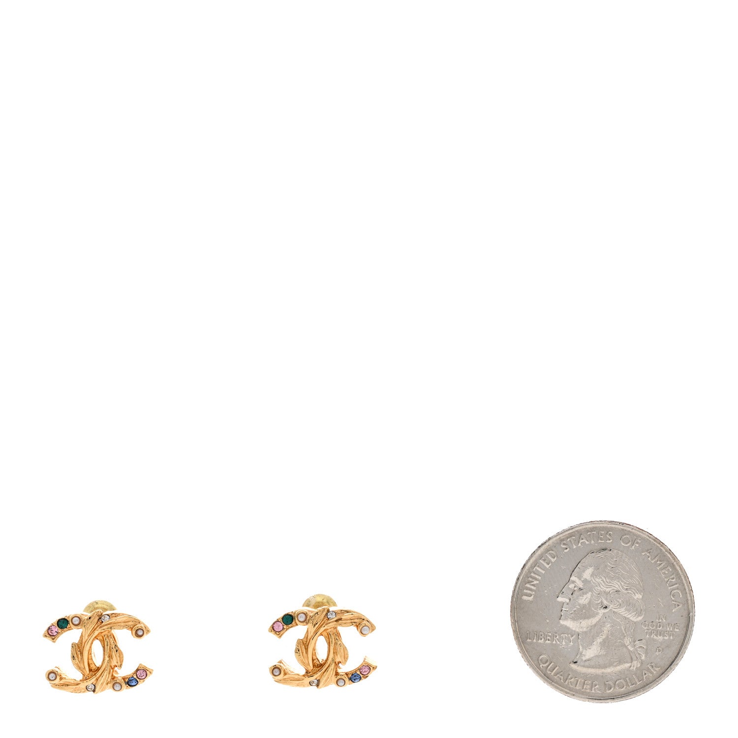 Chanel Crystal CC Earrings Gold Pink Multicolor Pearly White 2 of 5