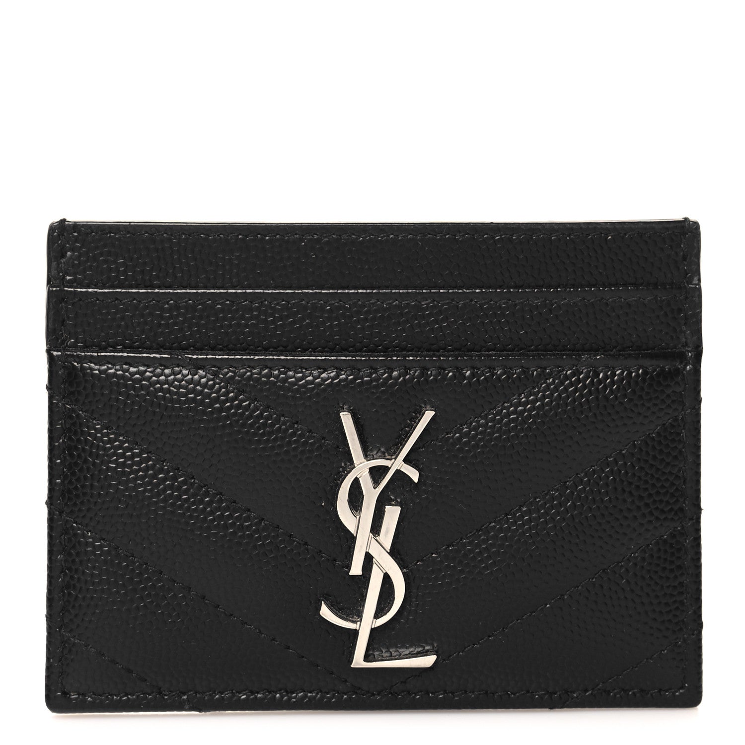 Saint Laurent Grain De Poudre Matelasse Chevron Monogram Credit Card Case Black 1 of 8
