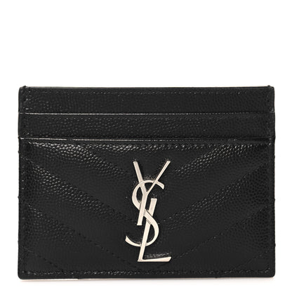 Saint Laurent Grain De Poudre Matelasse Chevron Monogram Credit Card Case Black 1 of 8