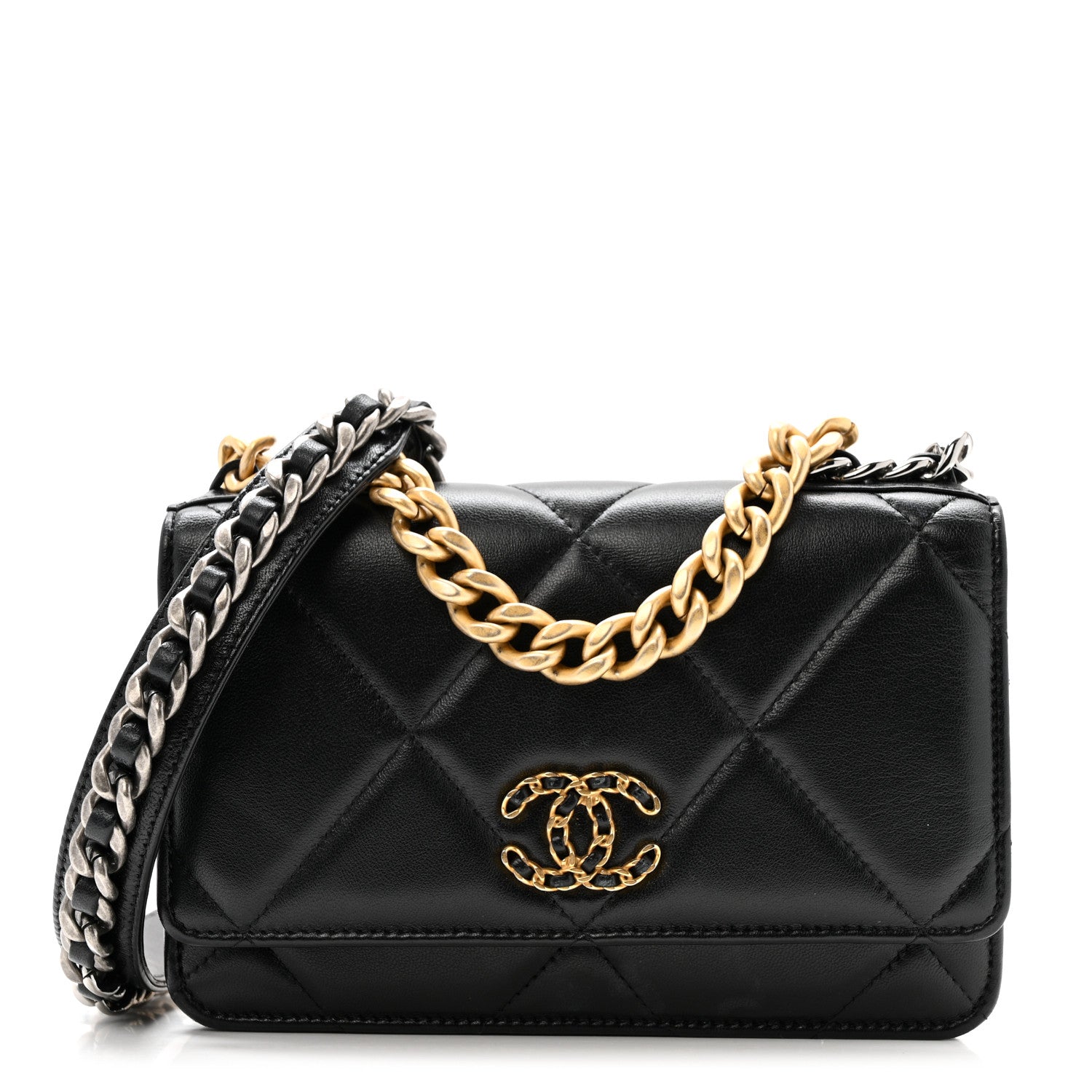 Chanel Lambskin Quilted Chanel 19 Wallet On Chain WOC Black 1 of 14