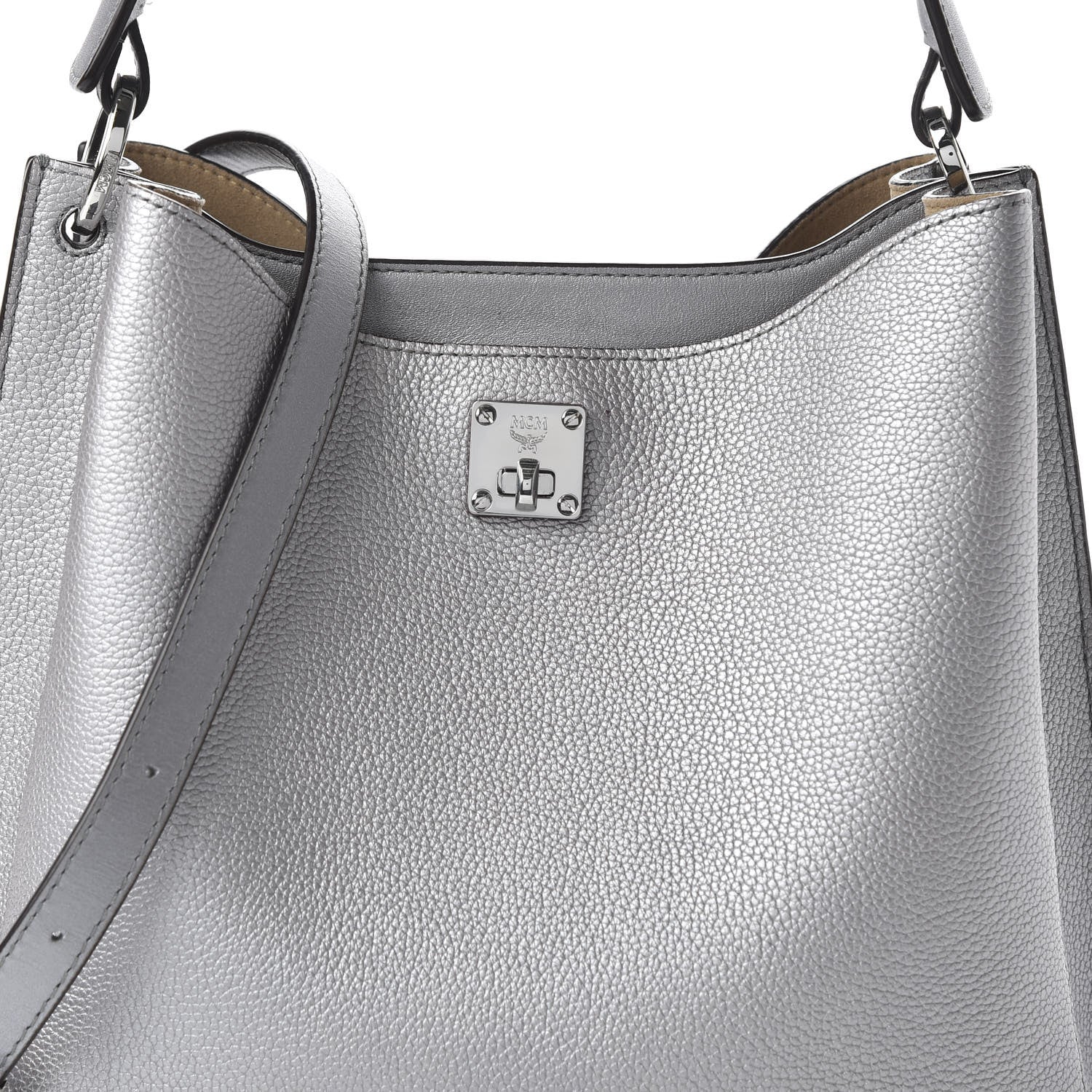 MCM Metallic Grained Calfskin Medium Milla Hobo Silver 8 of 8