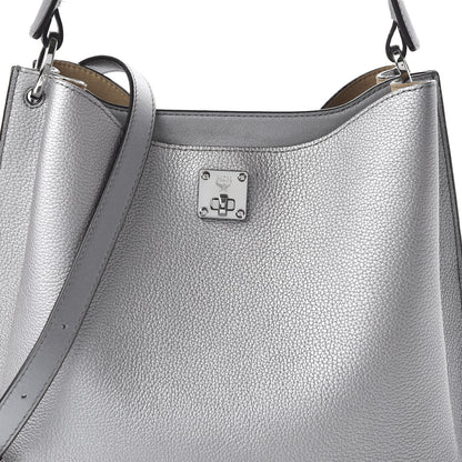 MCM Metallic Grained Calfskin Medium Milla Hobo Silver 8 of 8