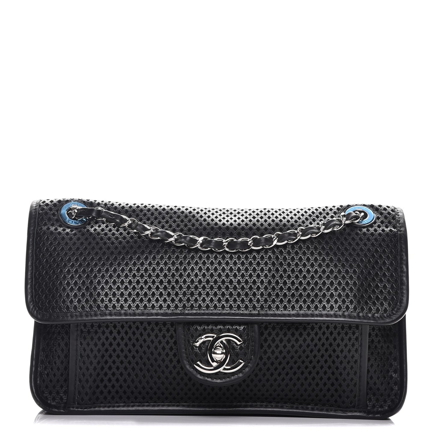 Perforated Calfskin Large Up In The Air Flap Black