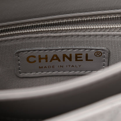 Chanel Lambskin Quilted Chain Top Handle Flap Light Grey 6 of 10