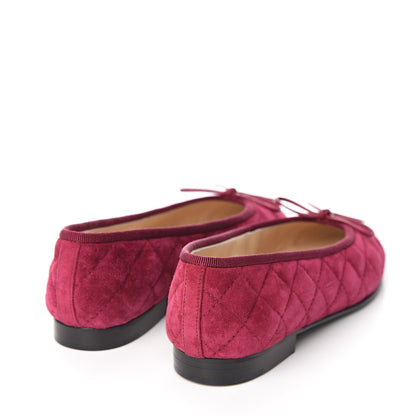 Chanel Suede Calfskin Quilted Cap Toe CC Ballerina Flats 35 Dark Pink 4 of 9