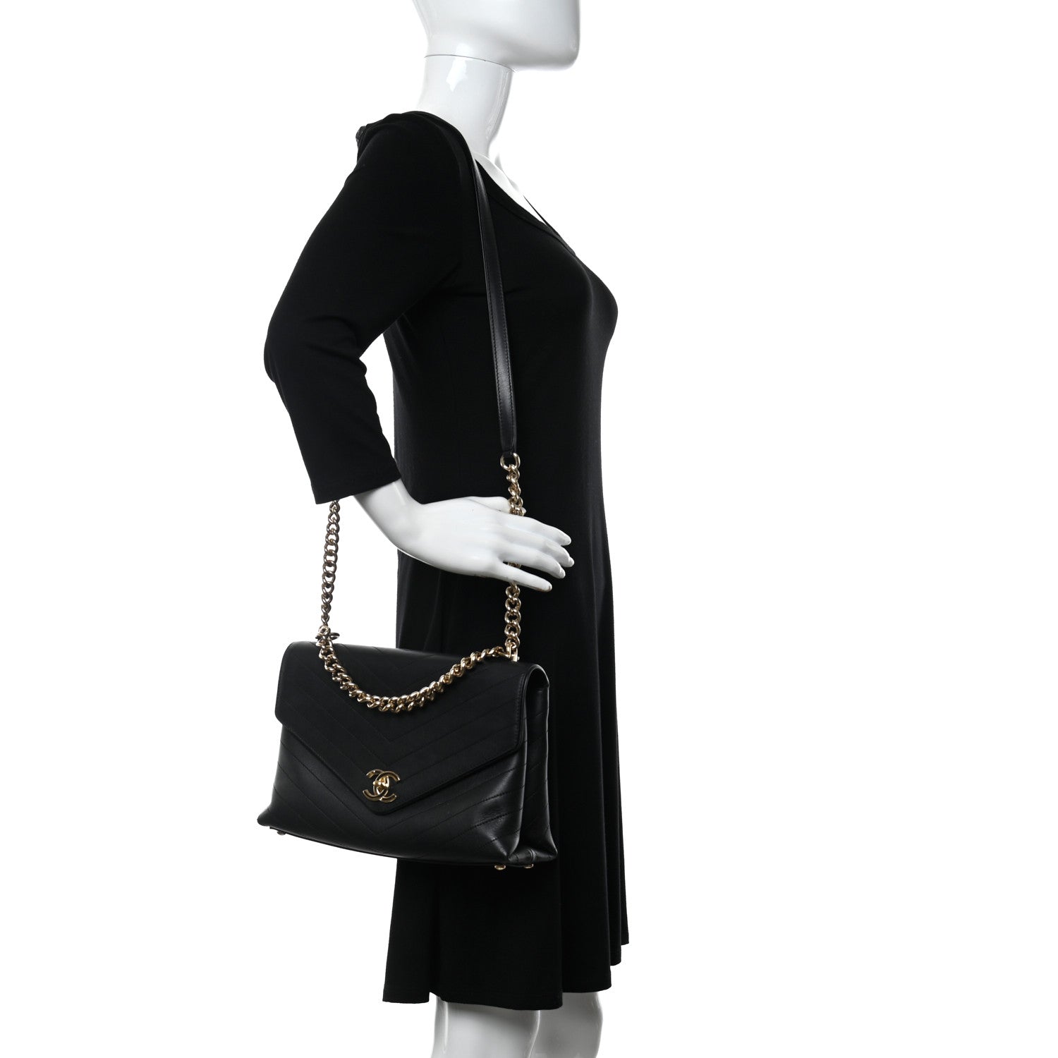 Chanel Calfskin Chevron Stitched Small Coco Flap Bag Black 2 of 10