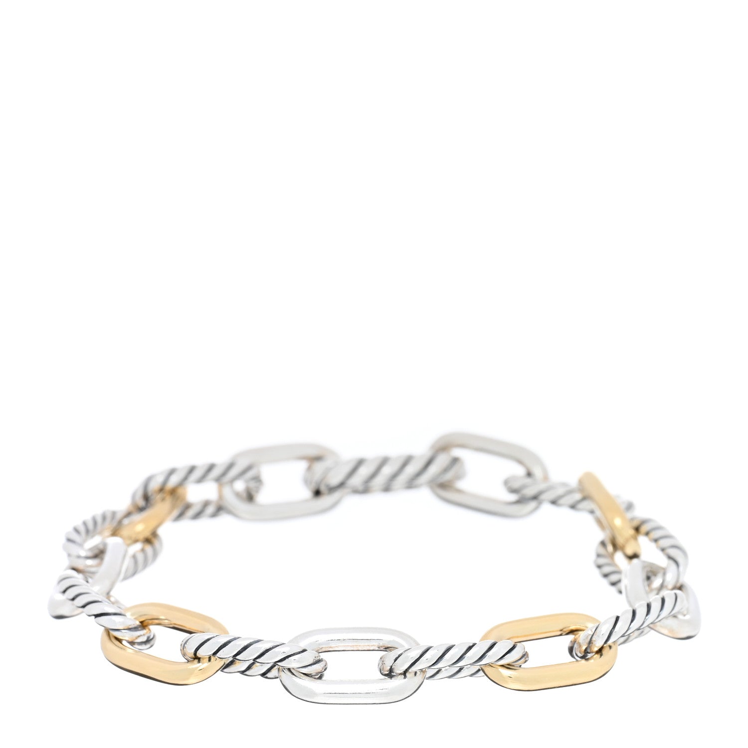 David Yurman Sterling Silver 18K Yellow Gold 8.5mm DY Madison Link Chain Bracelet 1 of 3