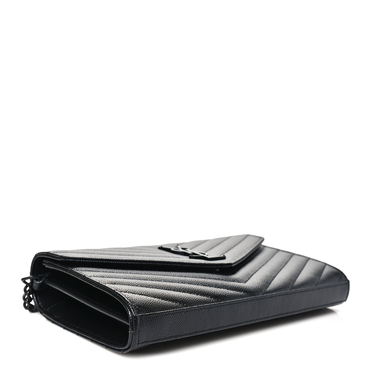 Grain De Poudre Matelasse Chevron Monogram Monochrome Chain Wallet Black